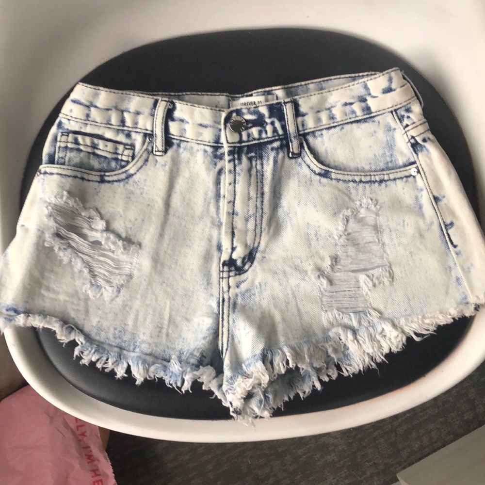 Acid wash high waisted jean shorts